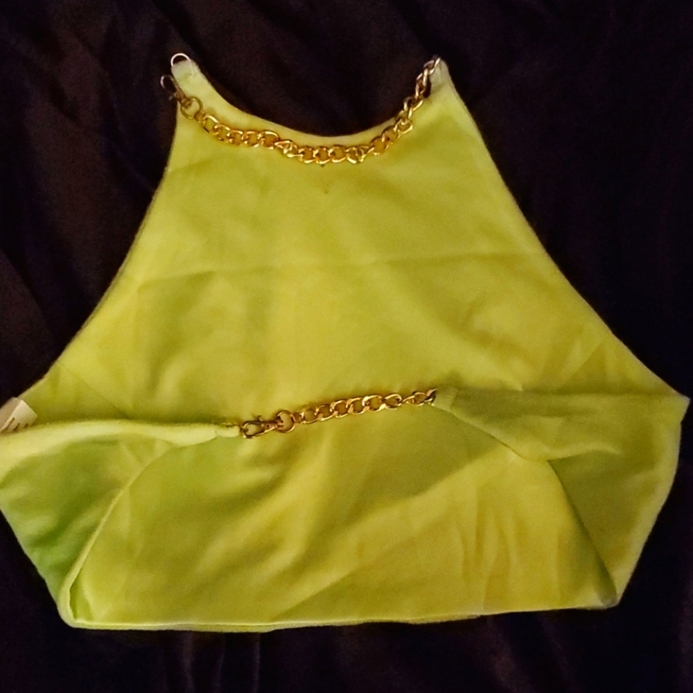 Green velvet gold chain top